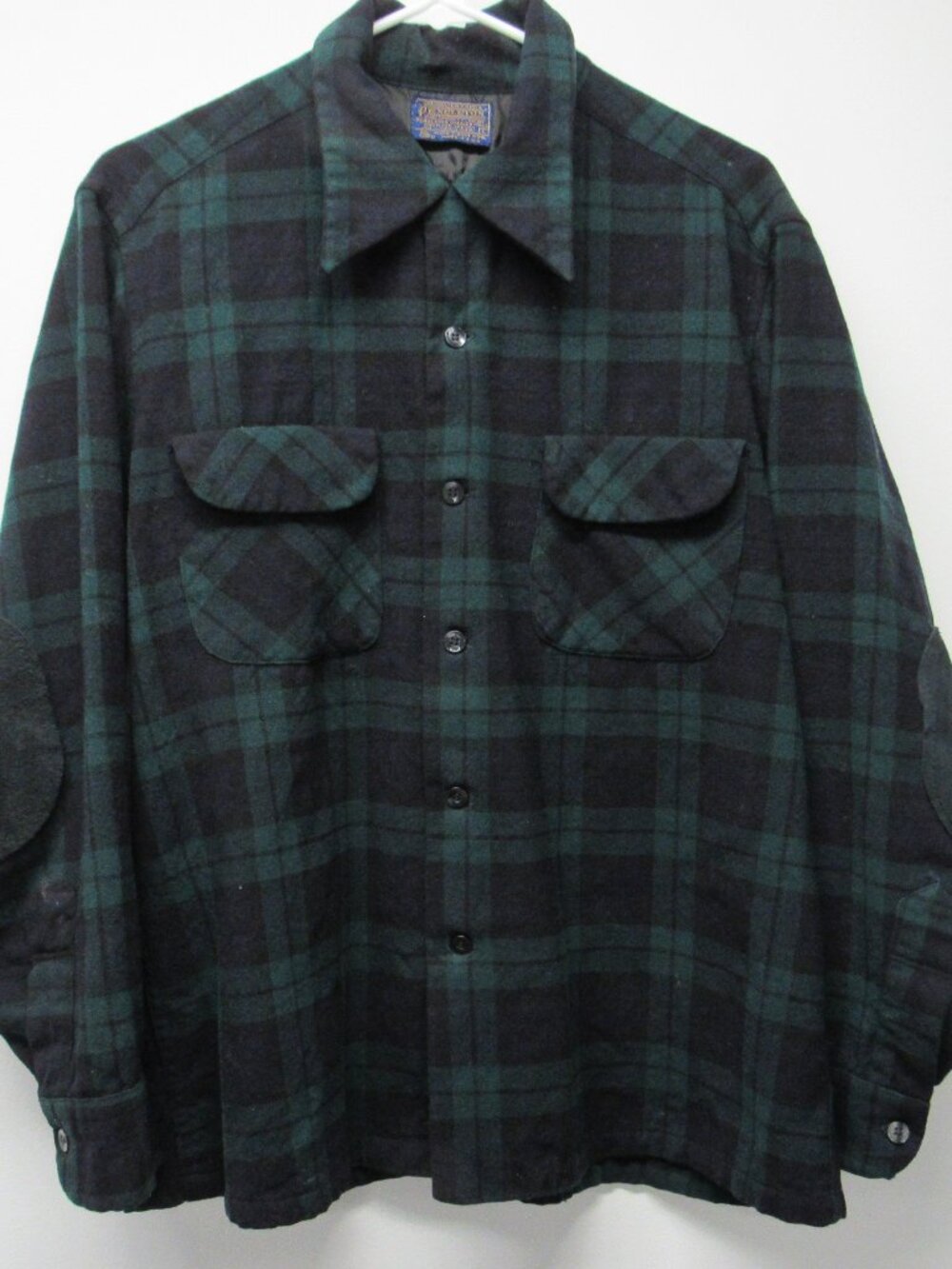 Vtg 60s Pendleton Loop Collar Blackwatch Plaid Wool Surf Board Shirt Jac sz L